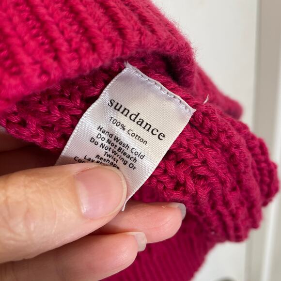 Sundance Sweater Fuchsia Pink Vneck 100% Cotton Knit Short Sleeve Slouchy L - Picture 3 of 4